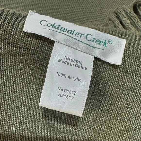 Coldwater Creek Shawl One Size Knit Wrap Fringe Olive Poncho - Picture 5 of 5